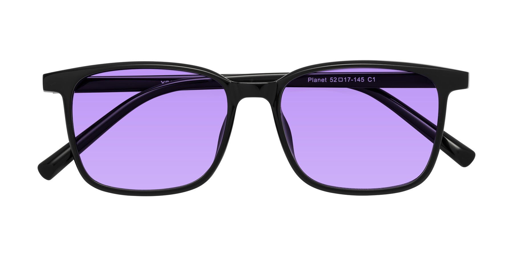 Folded Front of Planet in Black with Medium Purple Tinted Lenses