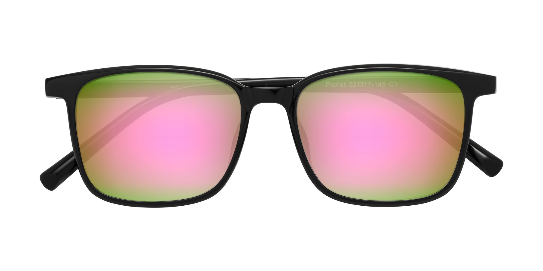 Folded Front of Planet in Black with Pink Mirrored Lenses
