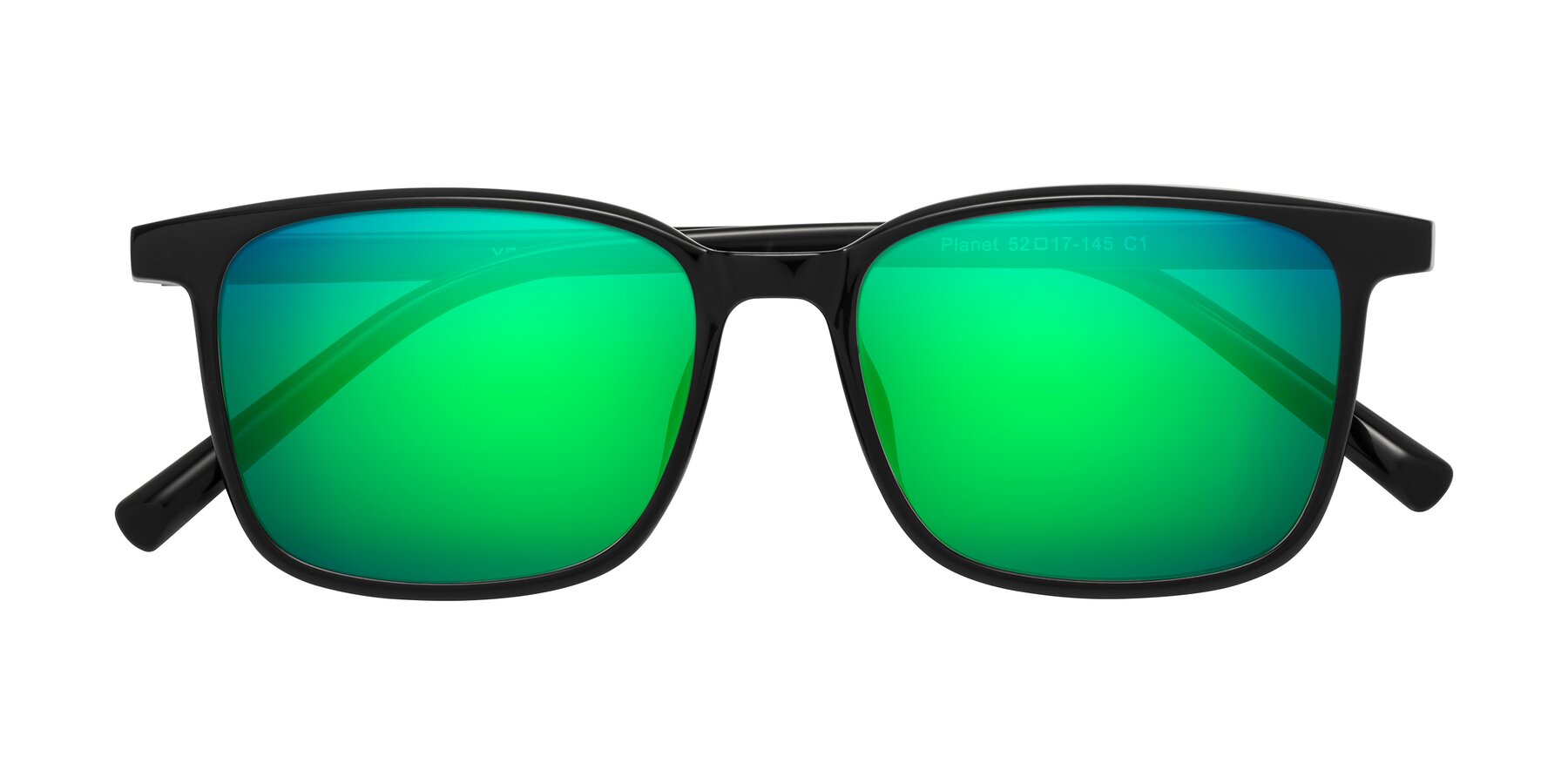 Folded Front of Planet in Black with Green Mirrored Lenses