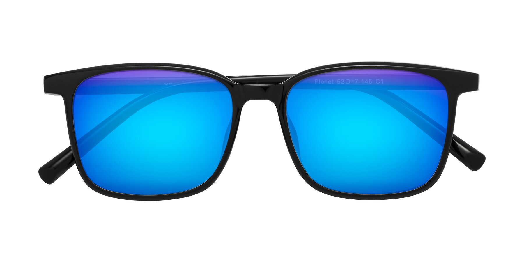 Folded Front of Planet in Black with Blue Mirrored Lenses