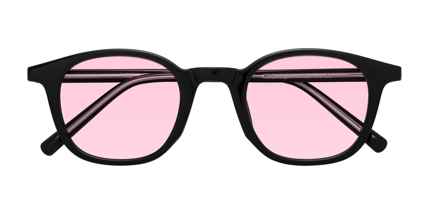 Folded Front of Cambridge in Black with Light Pink Tinted Lenses