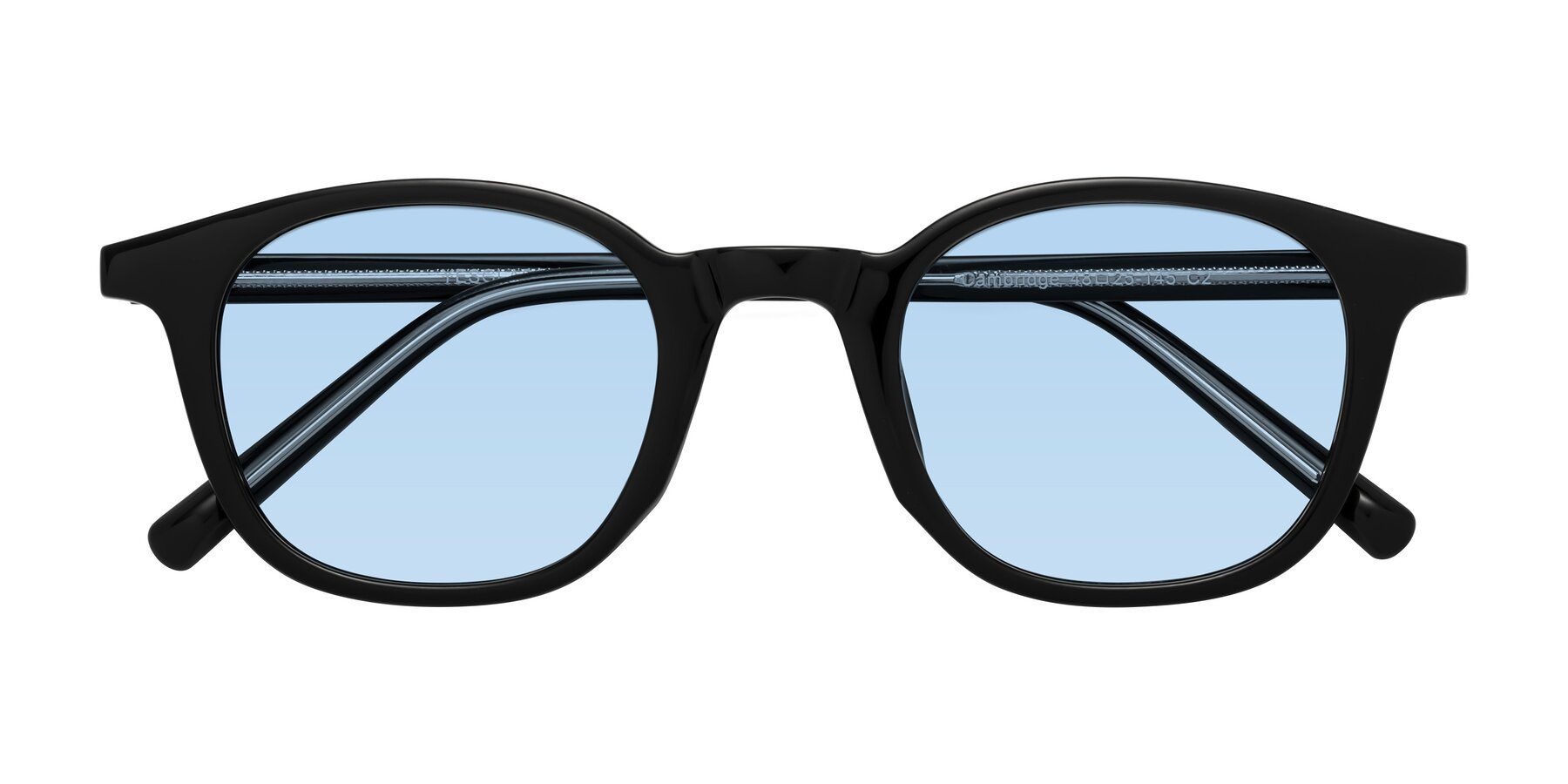 Folded Front of Cambridge in Black with Light Blue Tinted Lenses