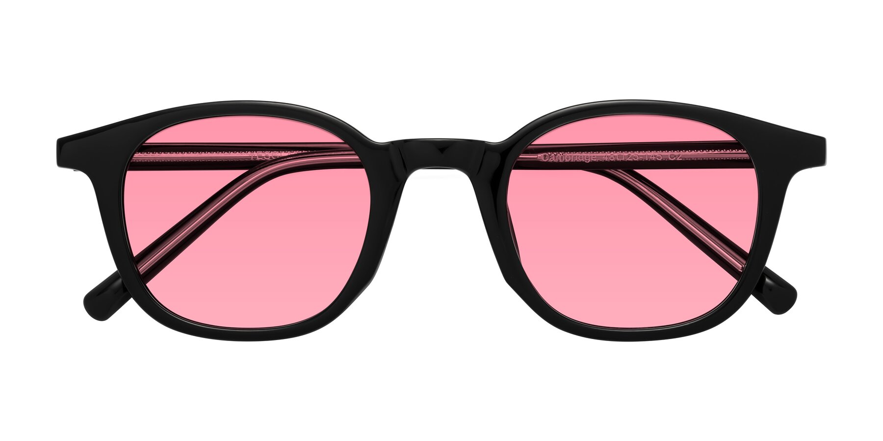 Folded Front of Cambridge in Black with Pink Tinted Lenses