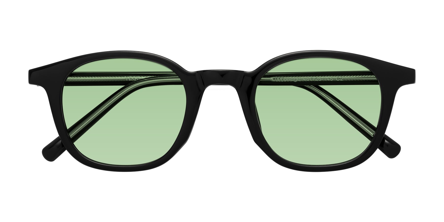 Folded Front of Cambridge in Black with Medium Green Tinted Lenses