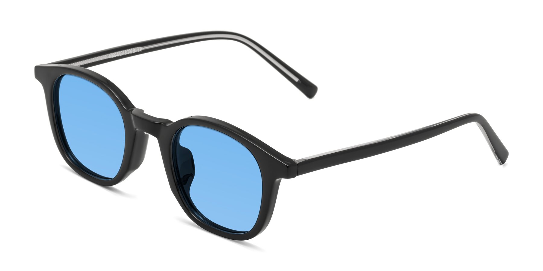 Angle of Cambridge in Black with Medium Blue Tinted Lenses