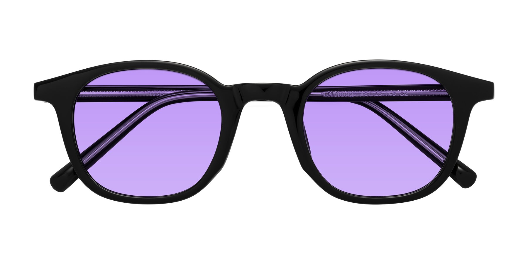 Folded Front of Cambridge in Black with Medium Purple Tinted Lenses