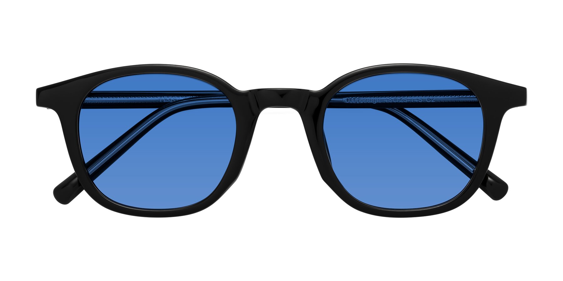 Folded Front of Cambridge in Black with Blue Tinted Lenses