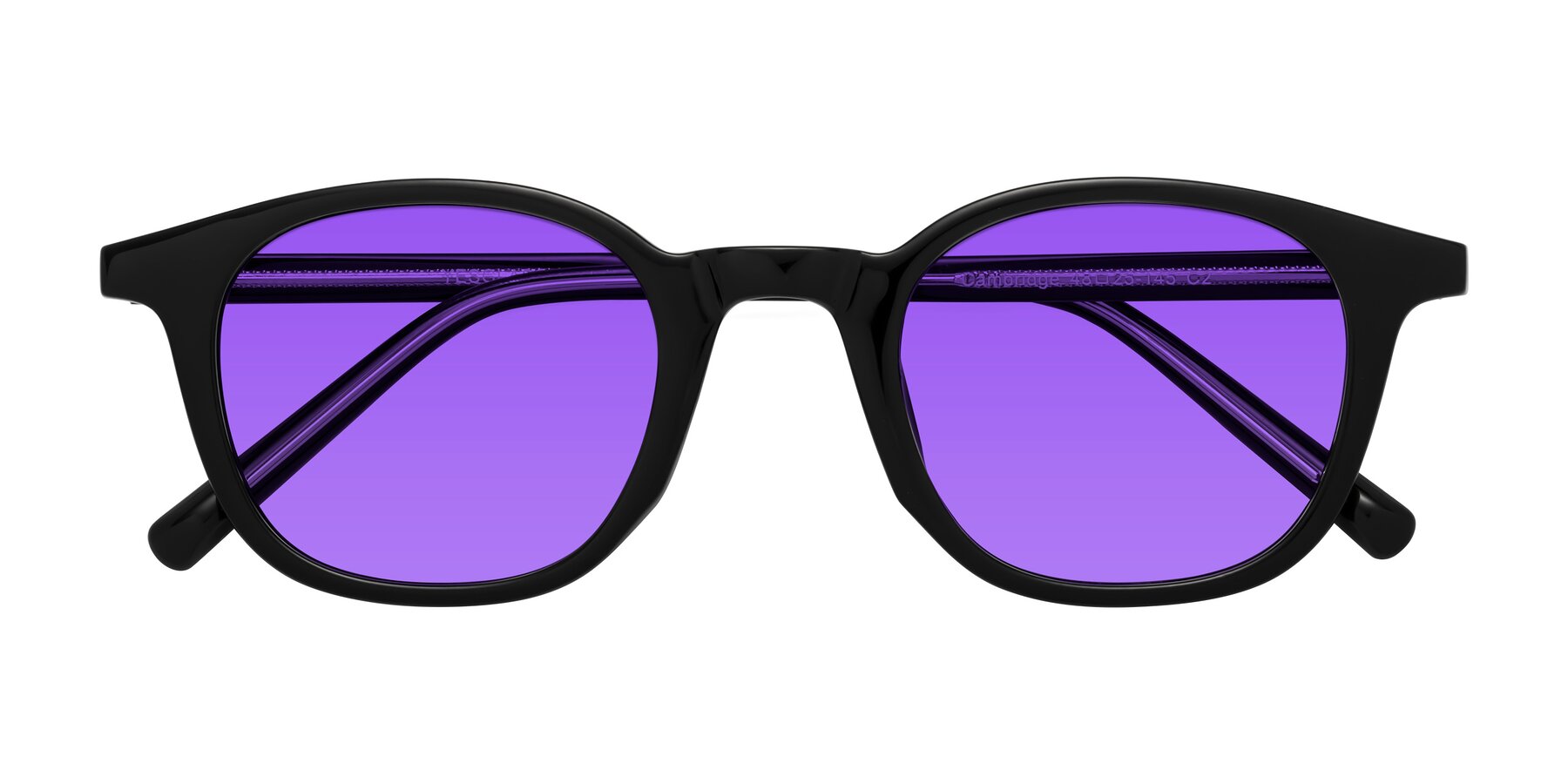 Folded Front of Cambridge in Black with Purple Tinted Lenses