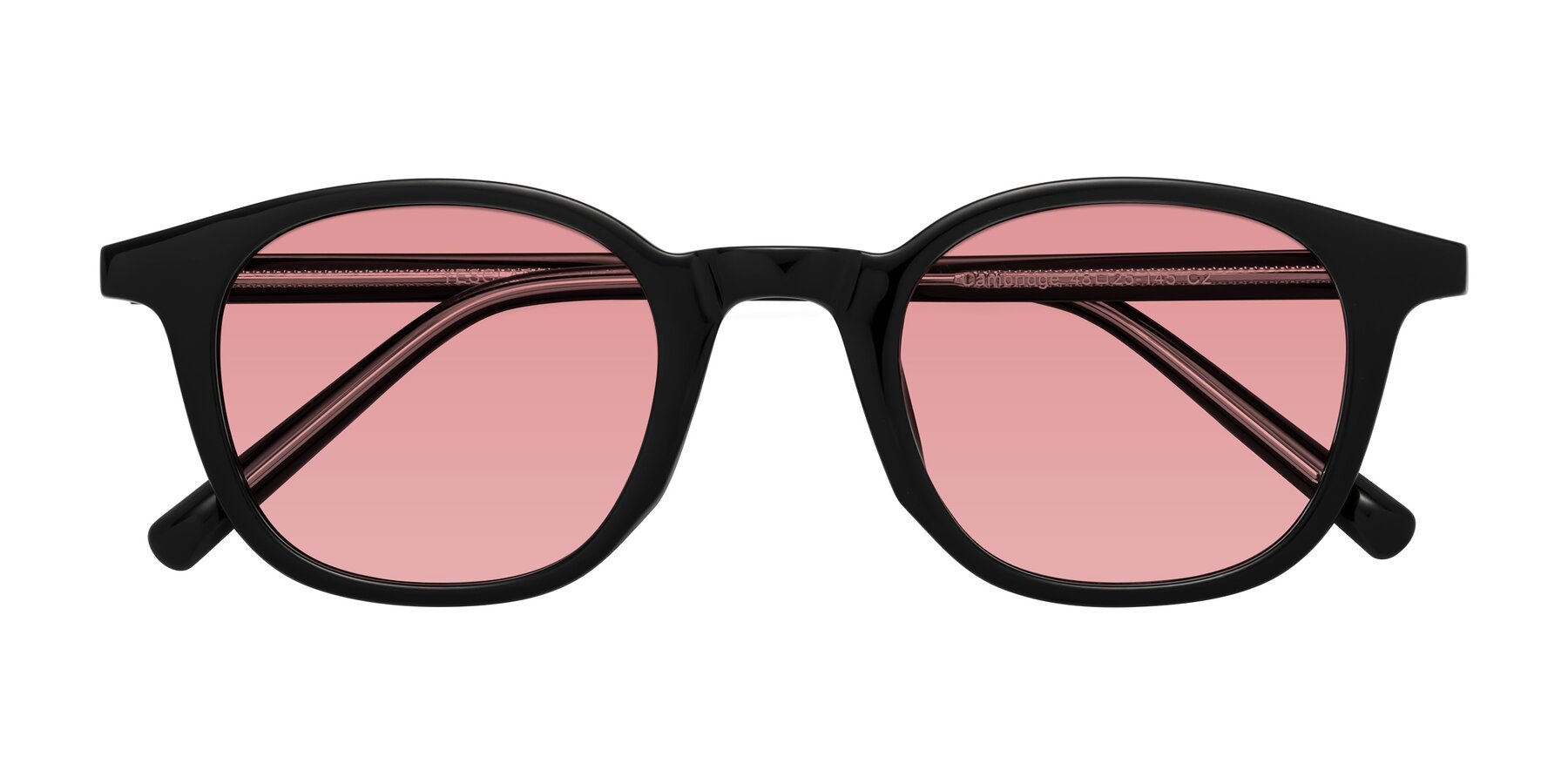 Folded Front of Cambridge in Black with Medium Garnet Tinted Lenses
