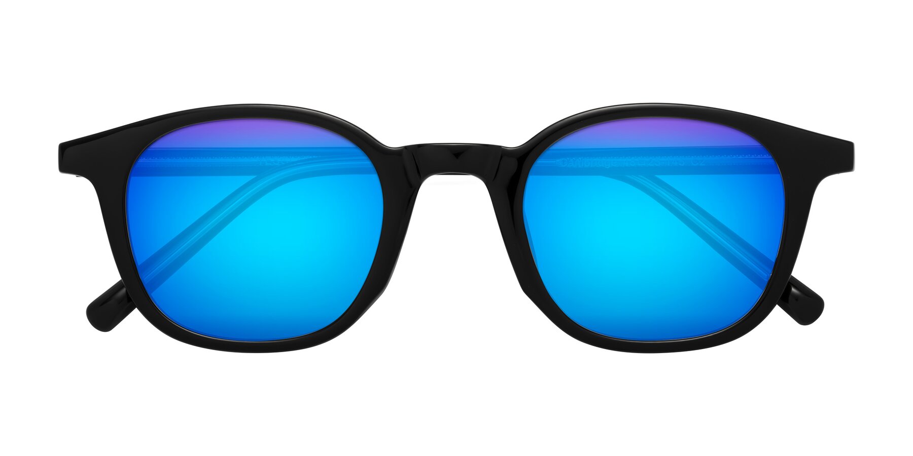 Folded Front of Cambridge in Black with Blue Mirrored Lenses