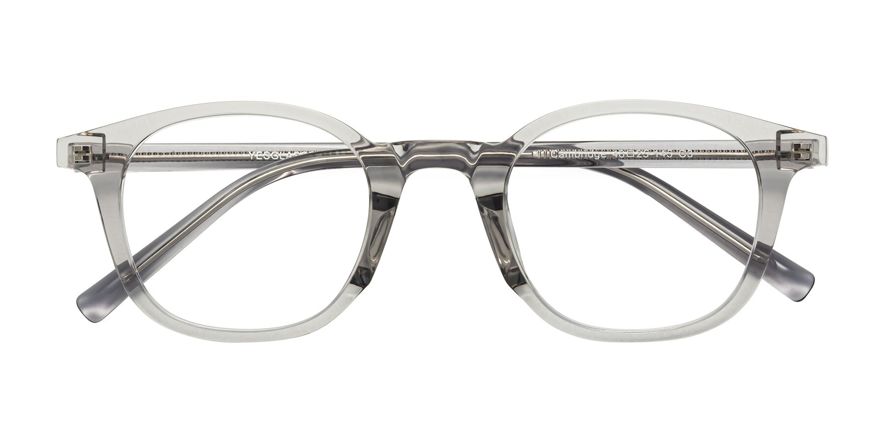 Folded Front of Cambridge in Translucent Gray with Clear Eyeglass Lenses