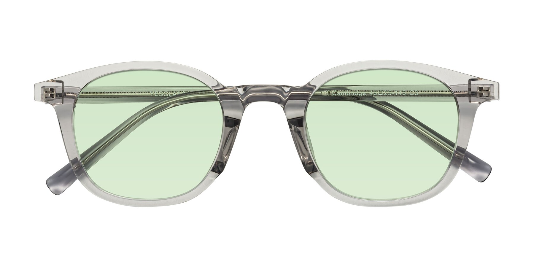 Folded Front of Cambridge in Translucent Gray with Light Green Tinted Lenses