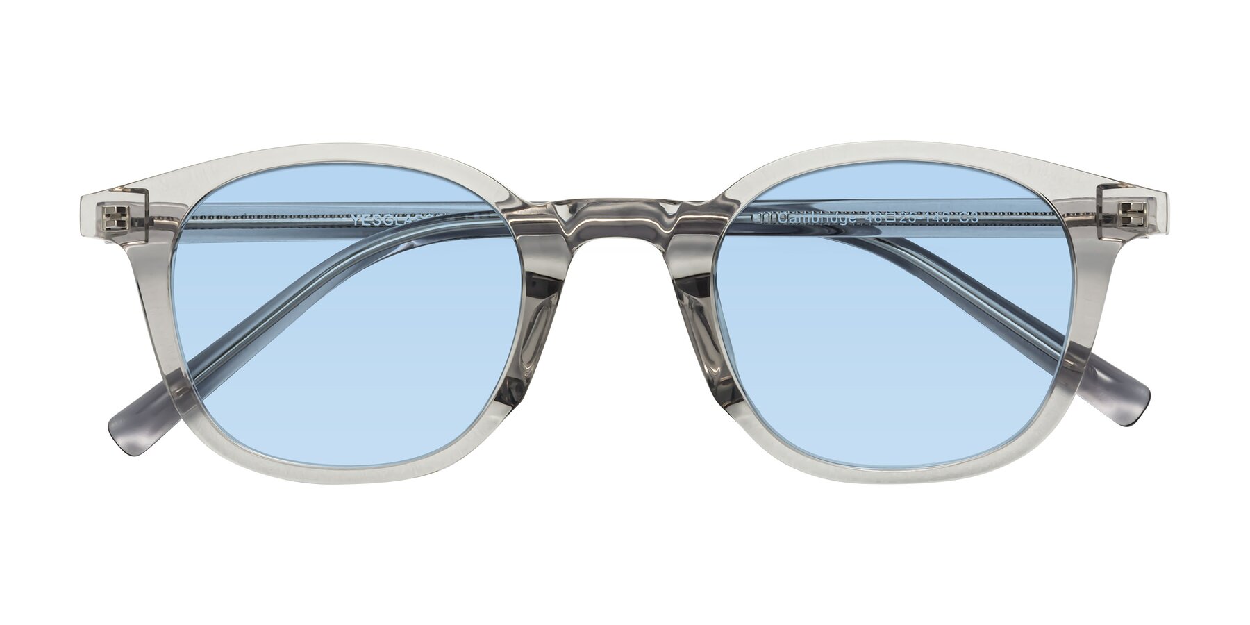 Folded Front of Cambridge in Translucent Gray with Light Blue Tinted Lenses