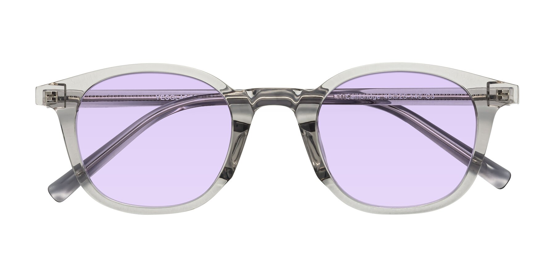 Folded Front of Cambridge in Translucent Gray with Light Purple Tinted Lenses