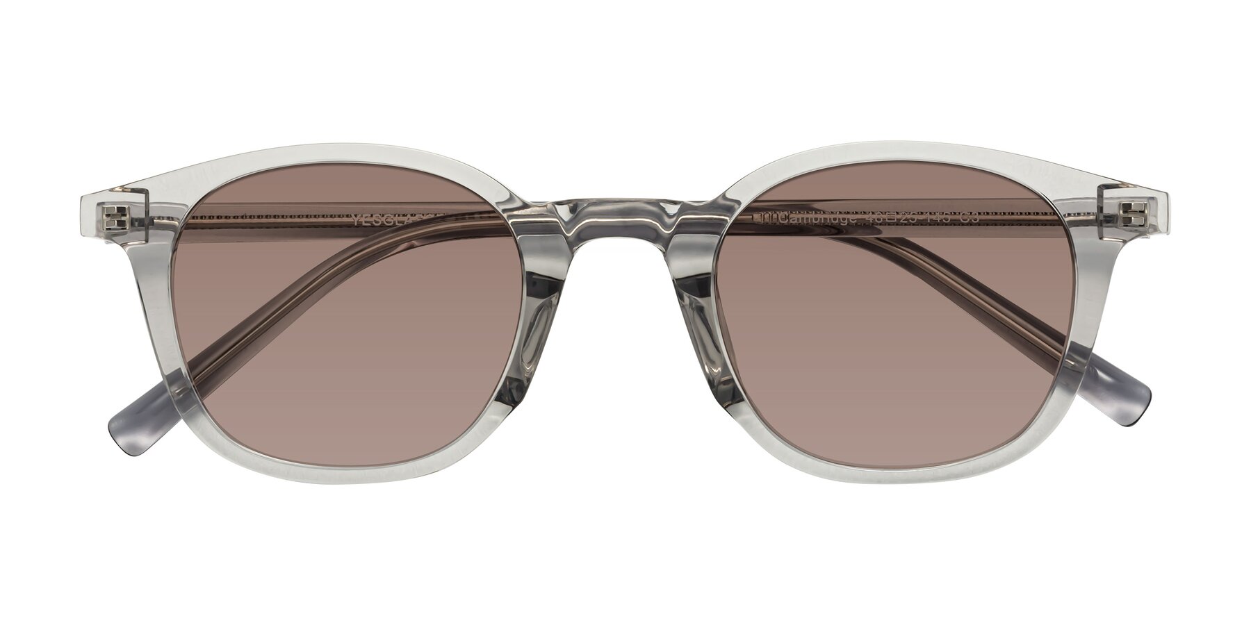 Folded Front of Cambridge in Translucent Gray with Medium Brown Tinted Lenses