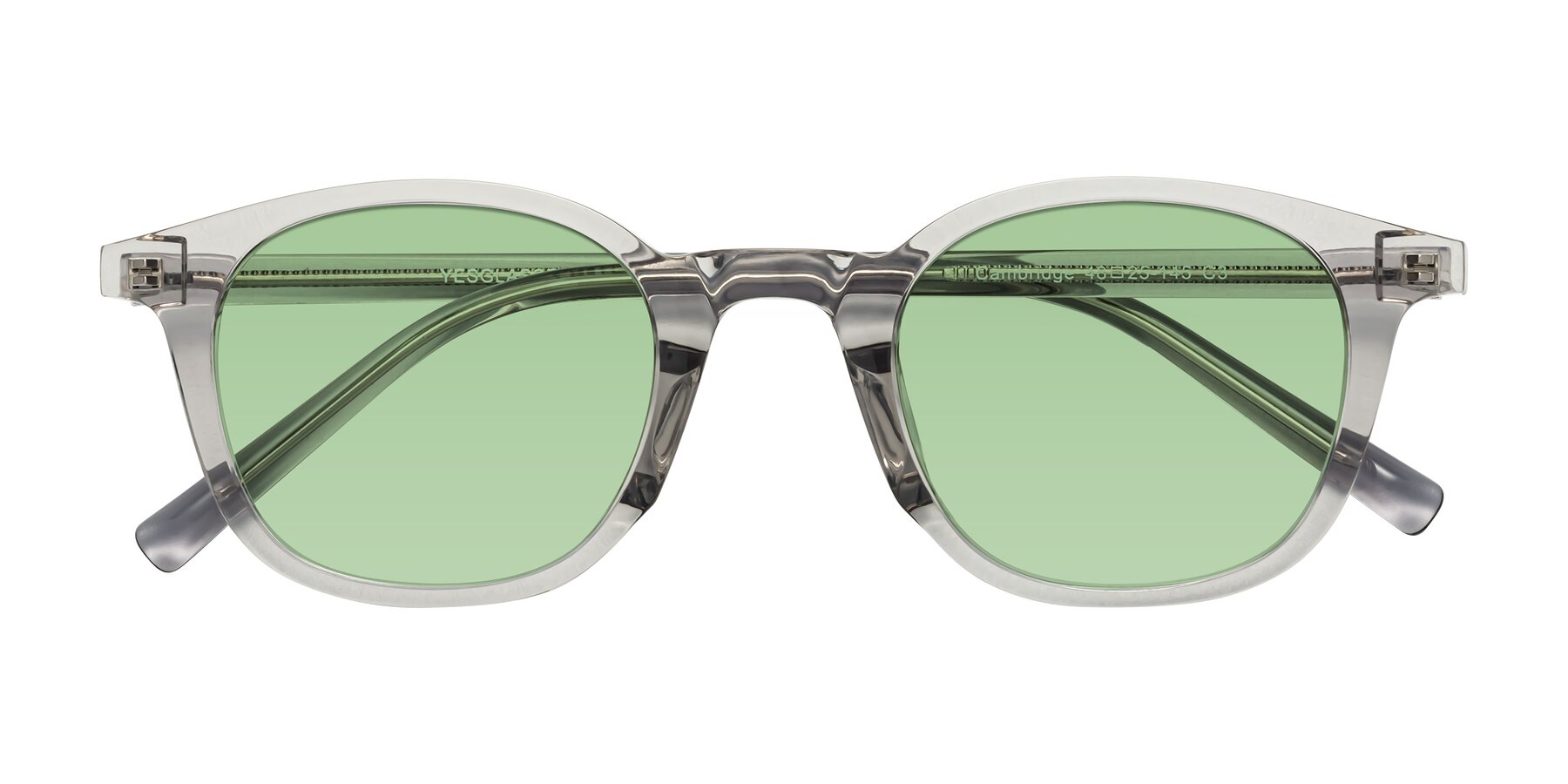 Folded Front of Cambridge in Translucent Gray with Medium Green Tinted Lenses