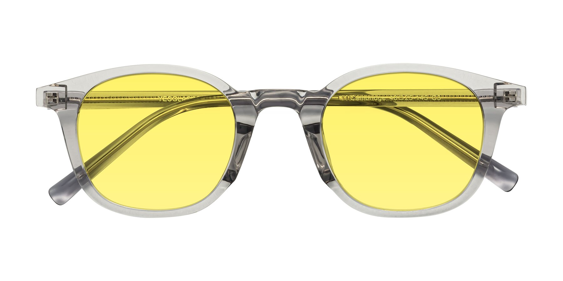 Folded Front of Cambridge in Translucent Gray with Medium Yellow Tinted Lenses
