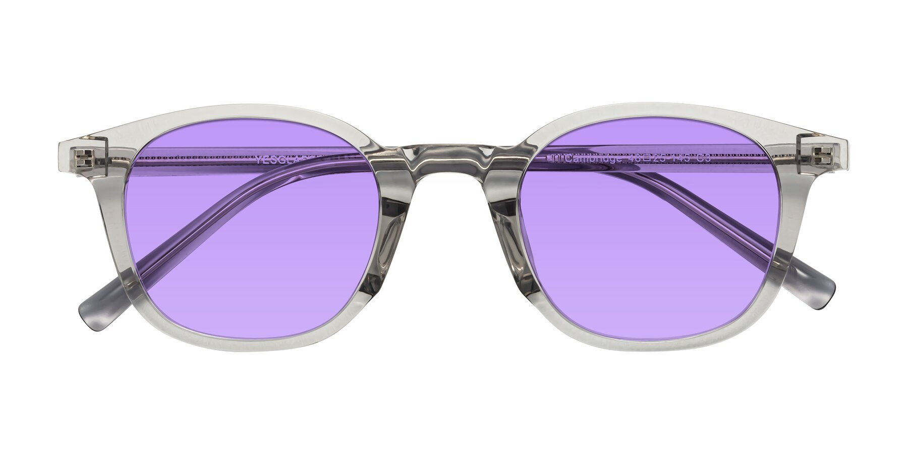 Folded Front of Cambridge in Translucent Gray with Medium Purple Tinted Lenses