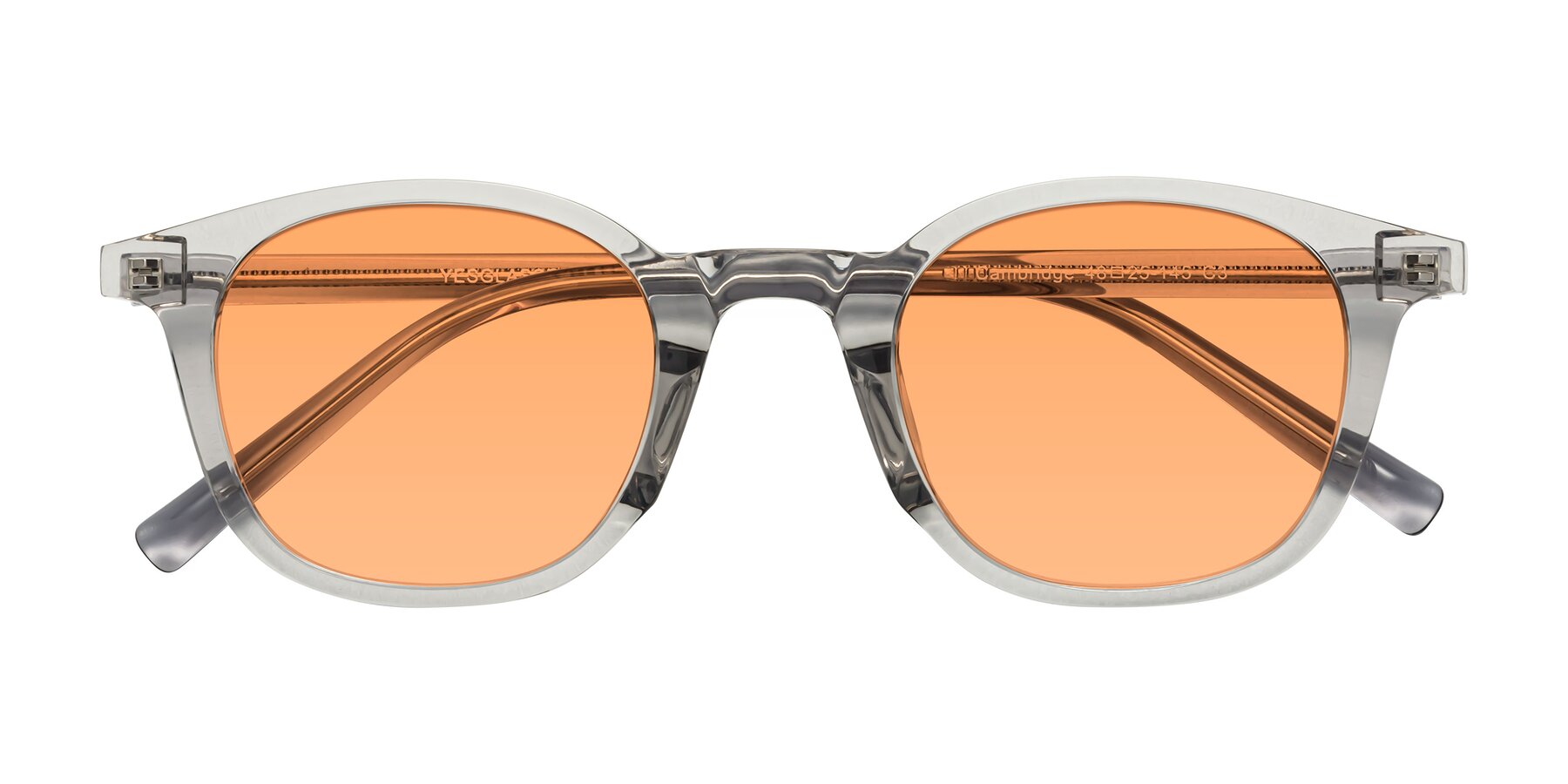 Folded Front of Cambridge in Translucent Gray with Medium Orange Tinted Lenses