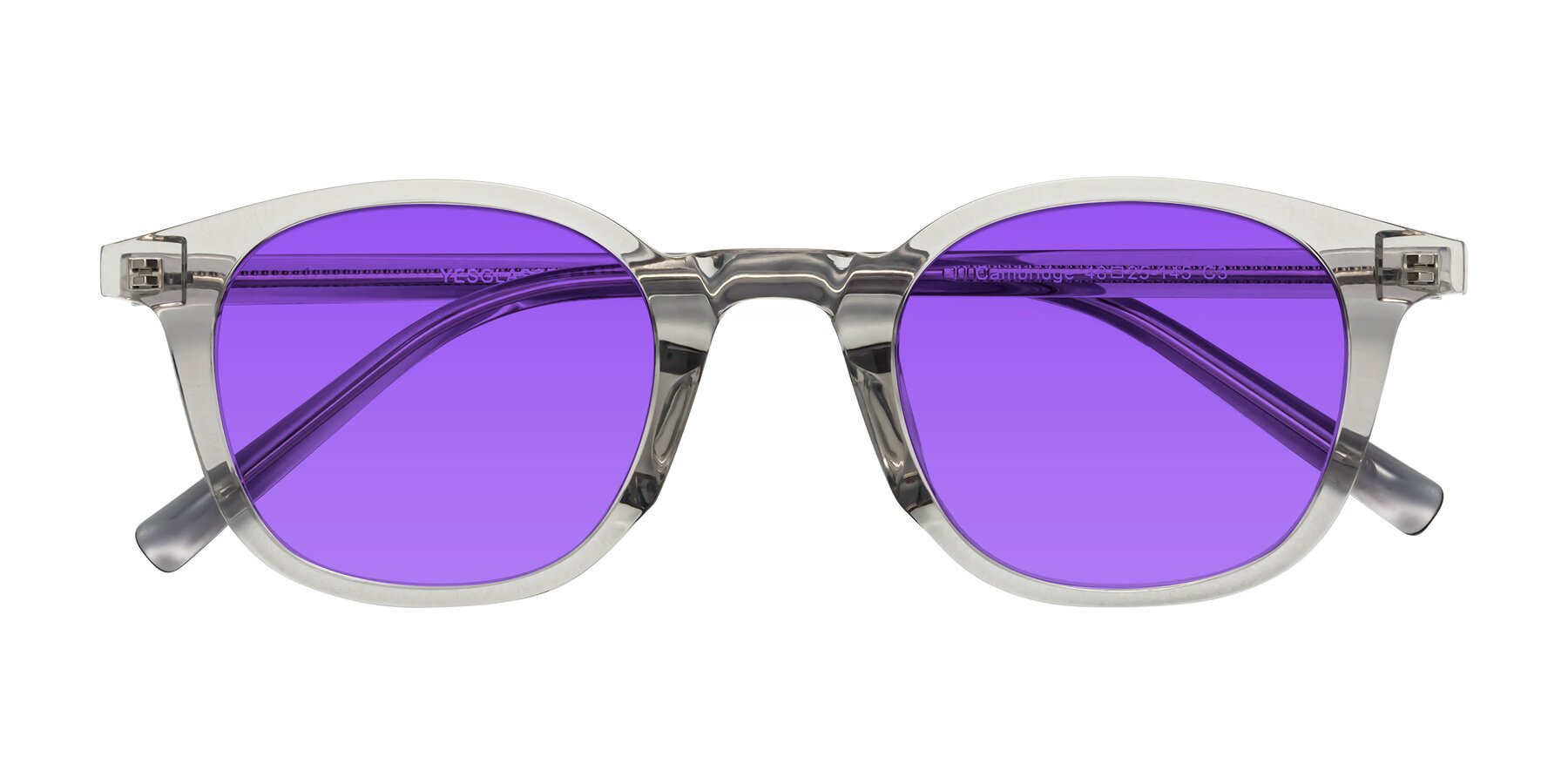 Folded Front of Cambridge in Translucent Gray with Purple Tinted Lenses