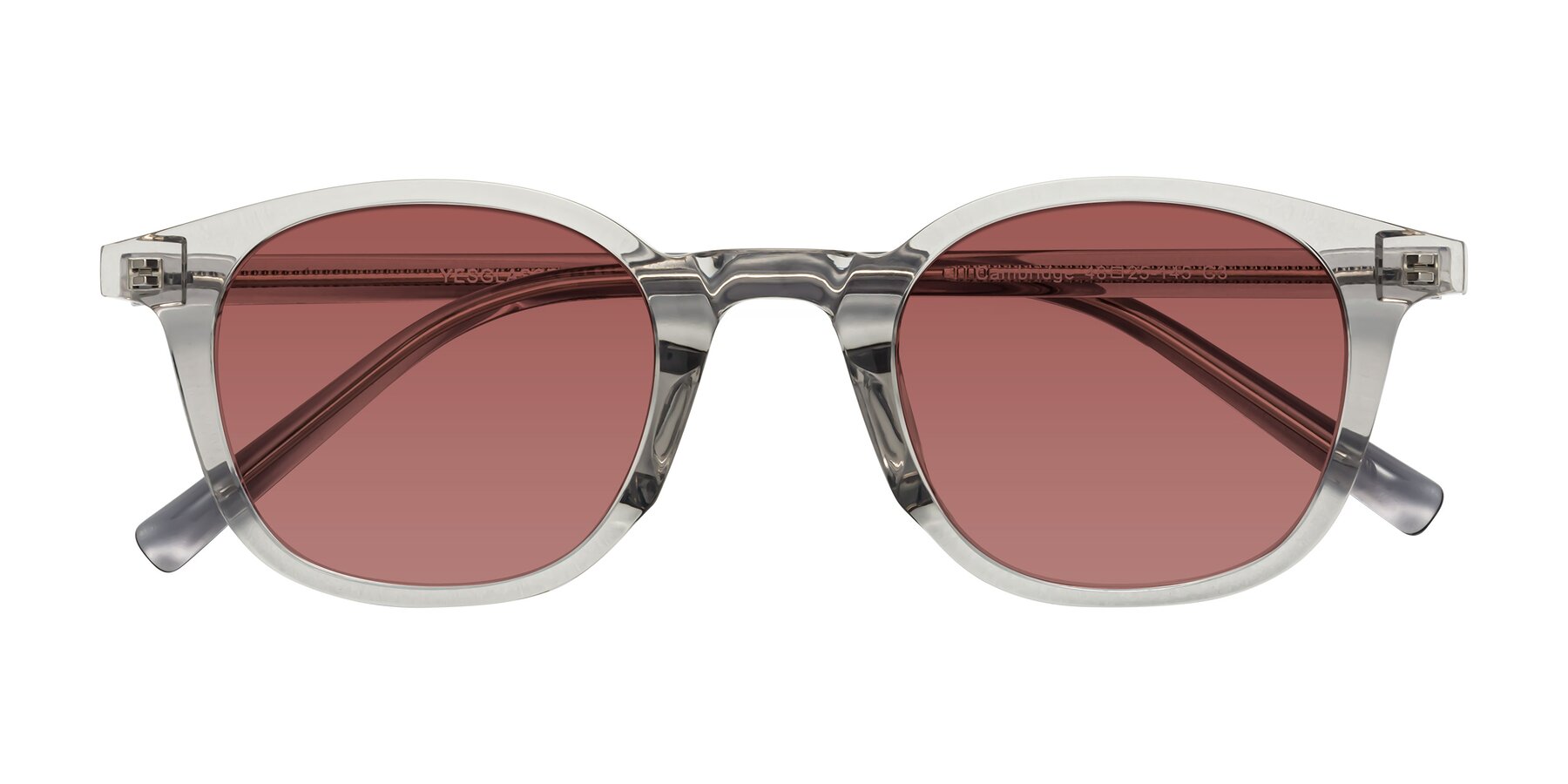 Folded Front of Cambridge in Translucent Gray with Garnet Tinted Lenses