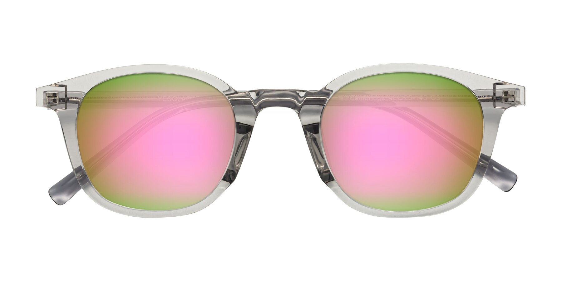 Folded Front of Cambridge in Translucent Gray with Pink Mirrored Lenses