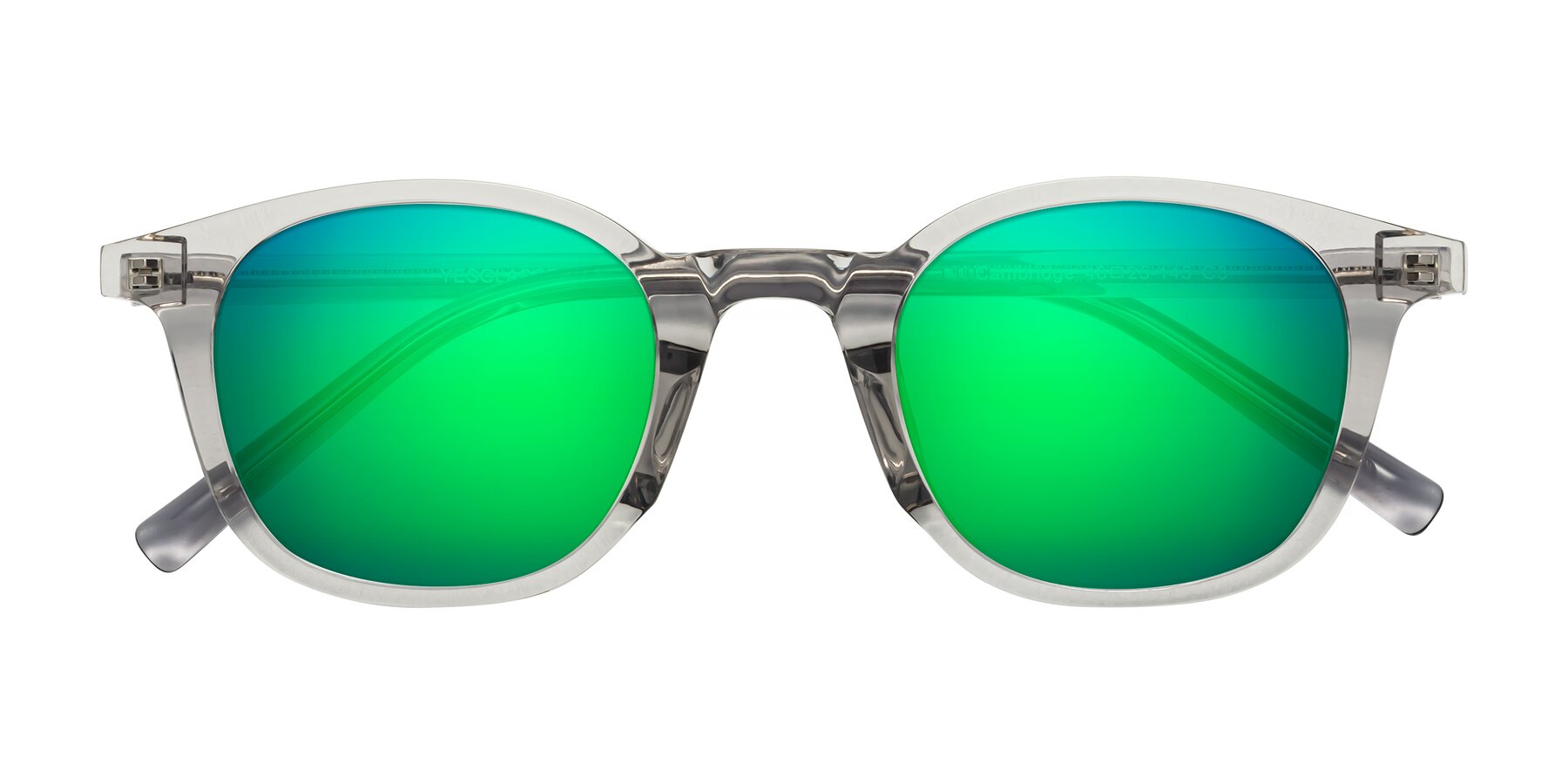 Folded Front of Cambridge in Translucent Gray with Green Mirrored Lenses