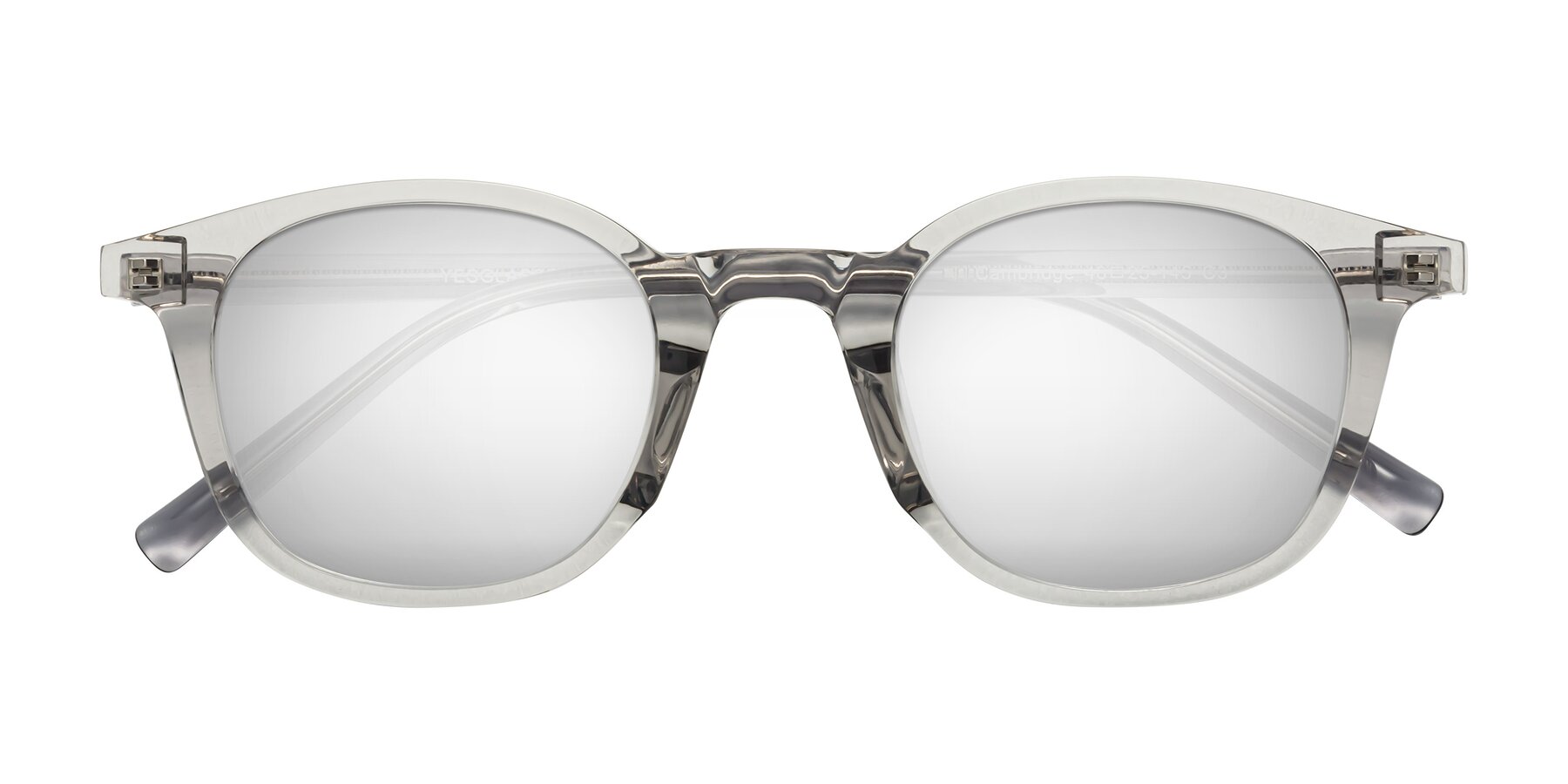 Folded Front of Cambridge in Translucent Gray with Silver Mirrored Lenses