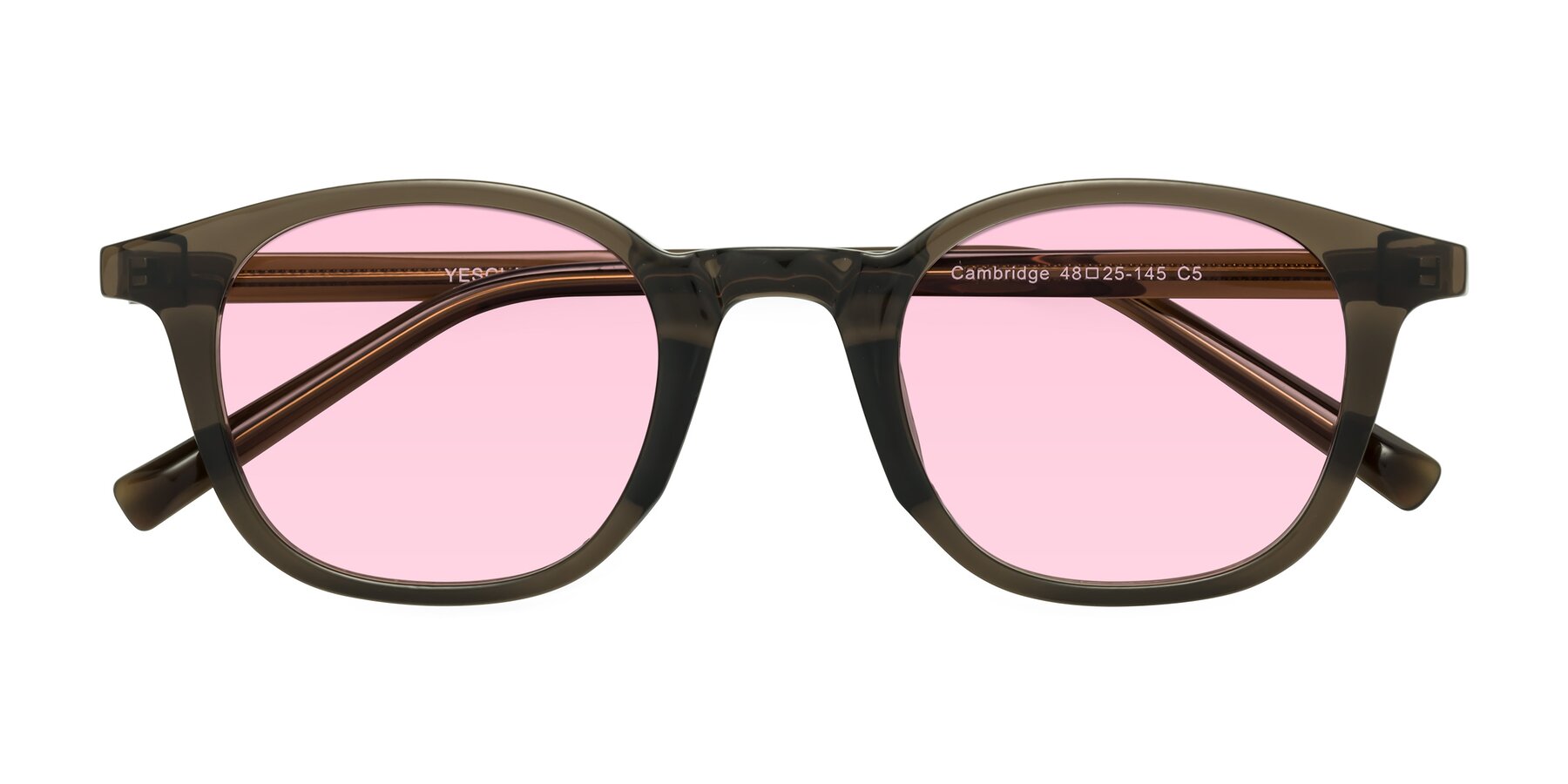 Folded Front of Cambridge in Coffee with Light Pink Tinted Lenses