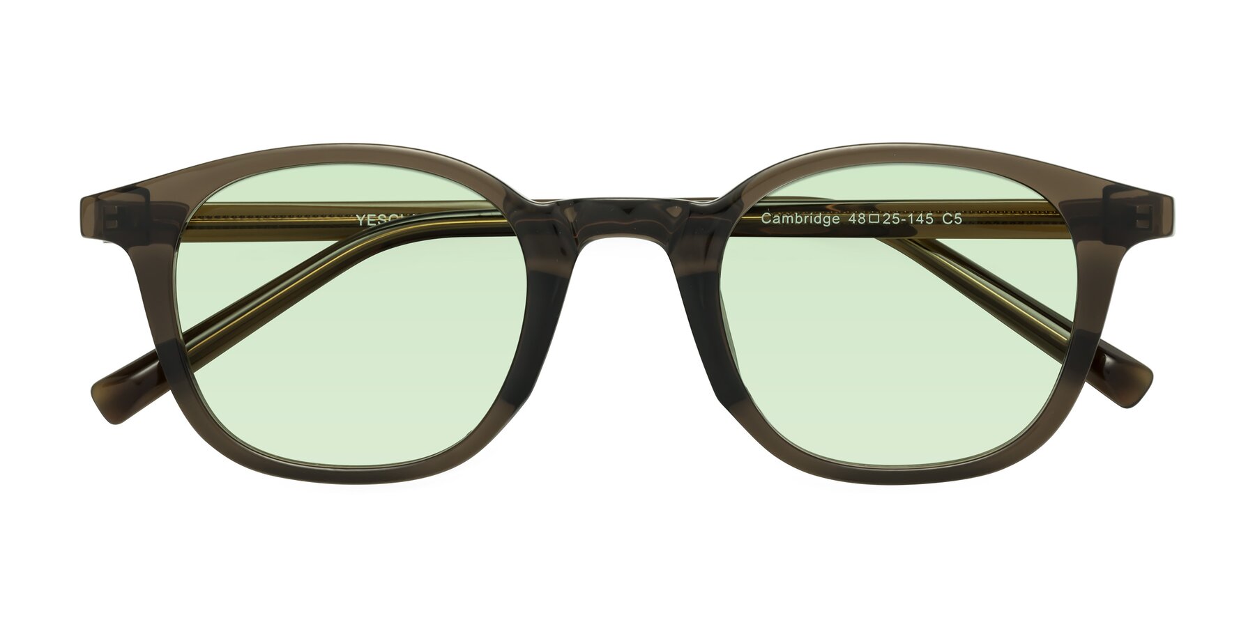 Folded Front of Cambridge in Coffee with Light Green Tinted Lenses