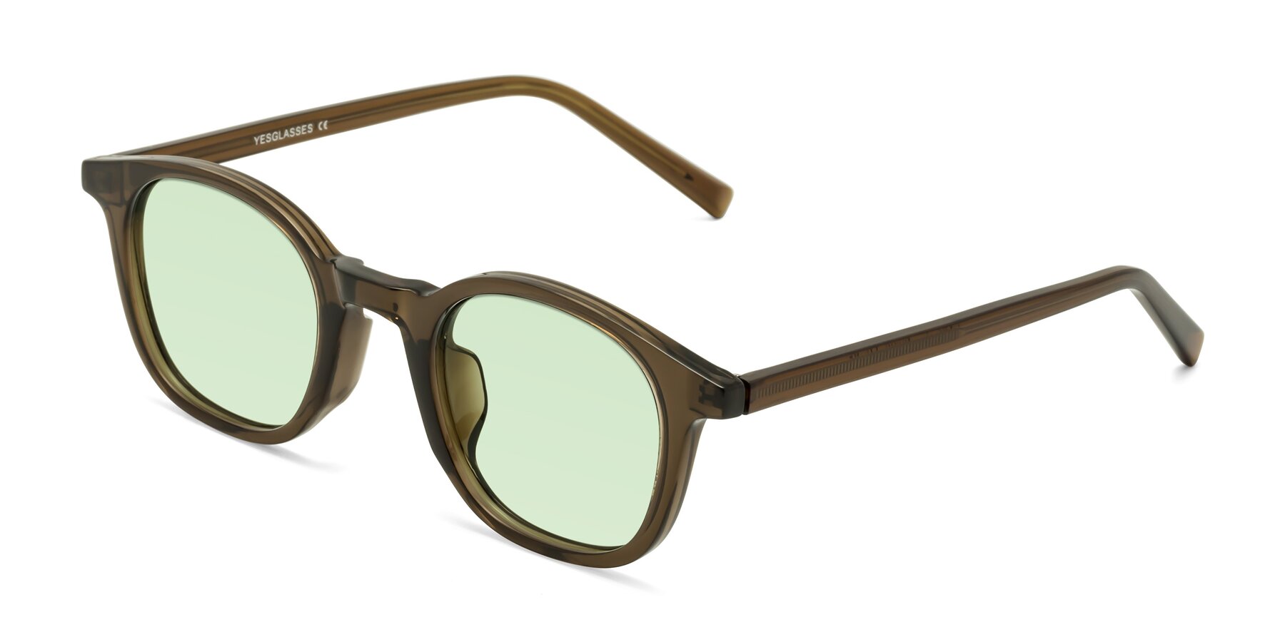 Angle of Cambridge in Coffee with Light Green Tinted Lenses