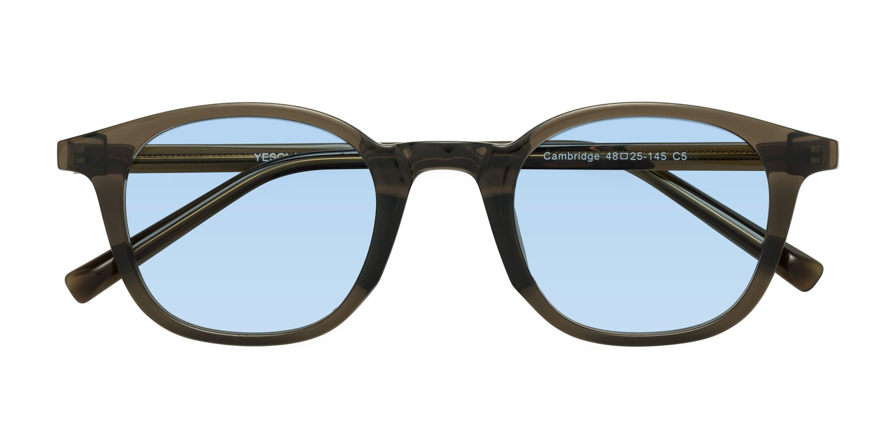 Folded Front of Cambridge in Coffee with Light Blue Tinted Lenses