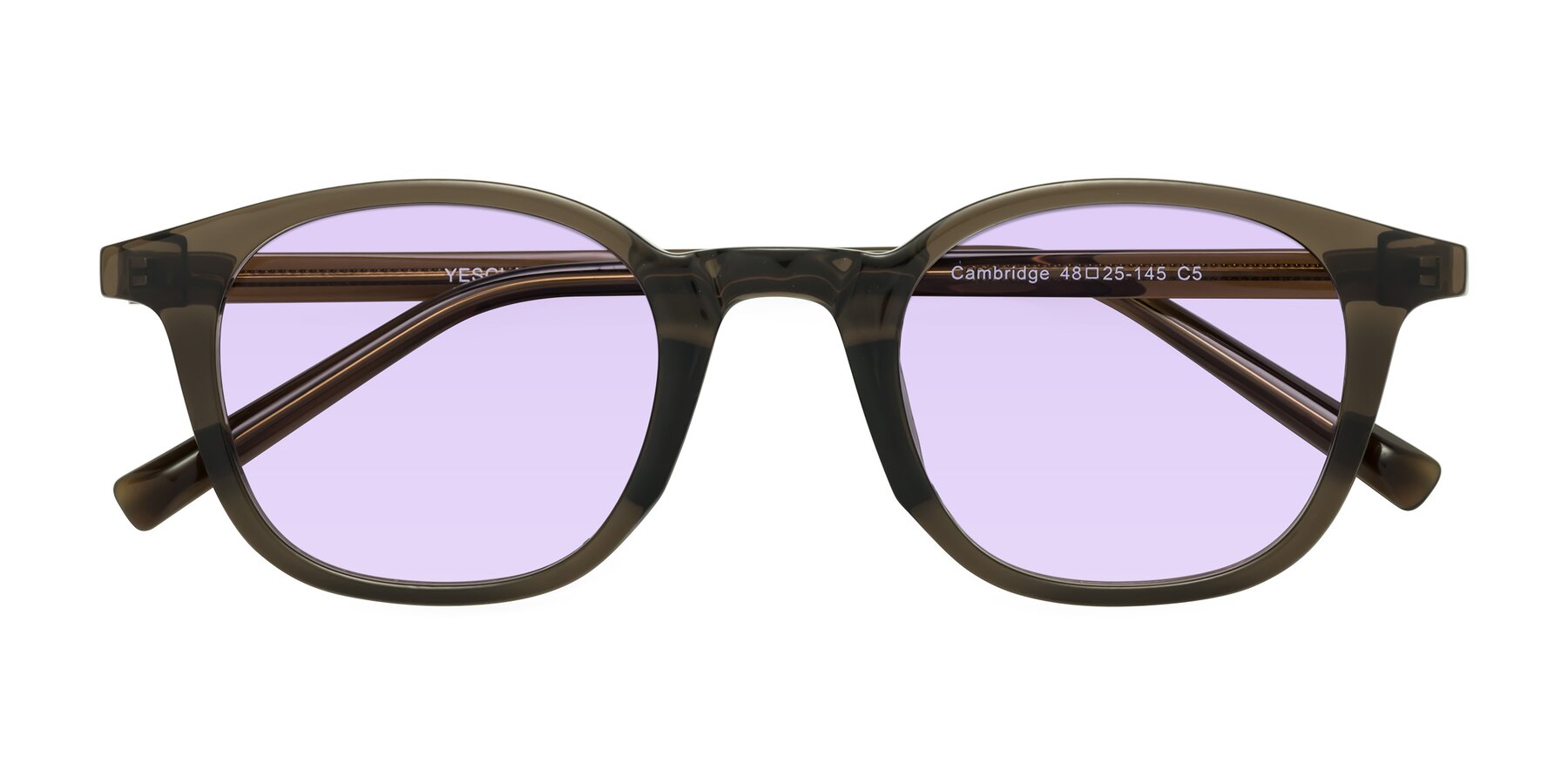 Folded Front of Cambridge in Coffee with Light Purple Tinted Lenses