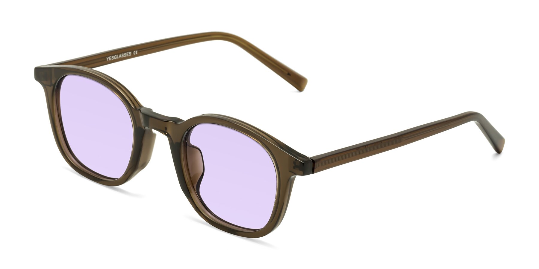 Angle of Cambridge in Coffee with Light Purple Tinted Lenses