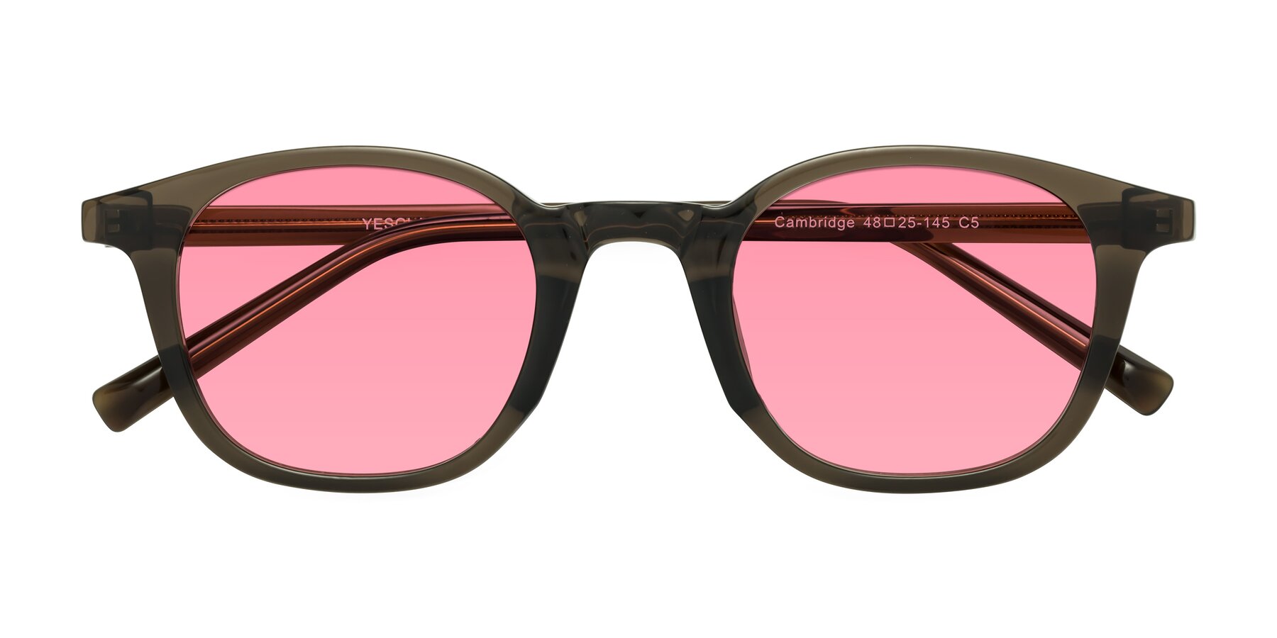 Folded Front of Cambridge in Coffee with Pink Tinted Lenses