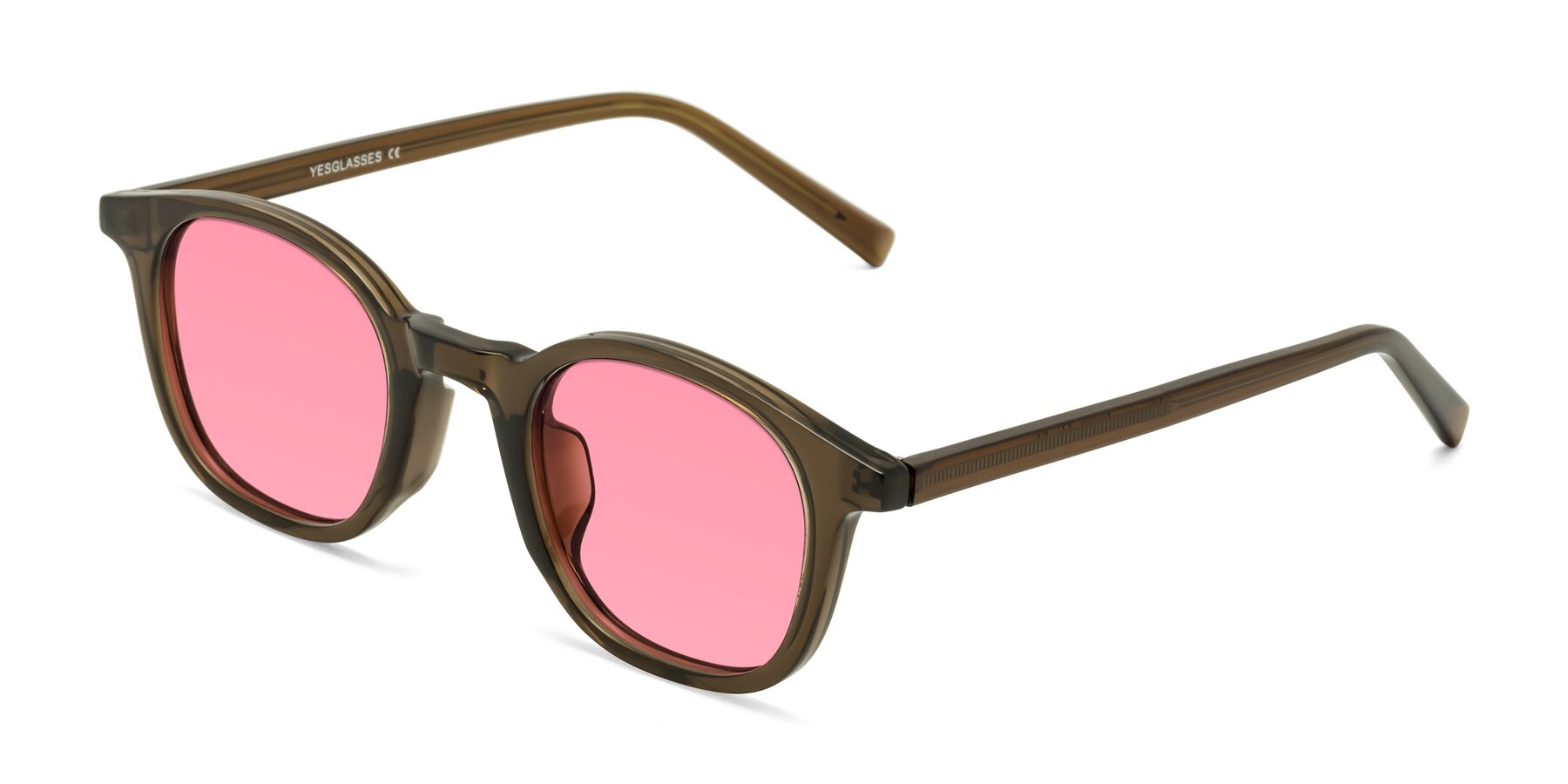 Angle of Cambridge in Coffee with Pink Tinted Lenses