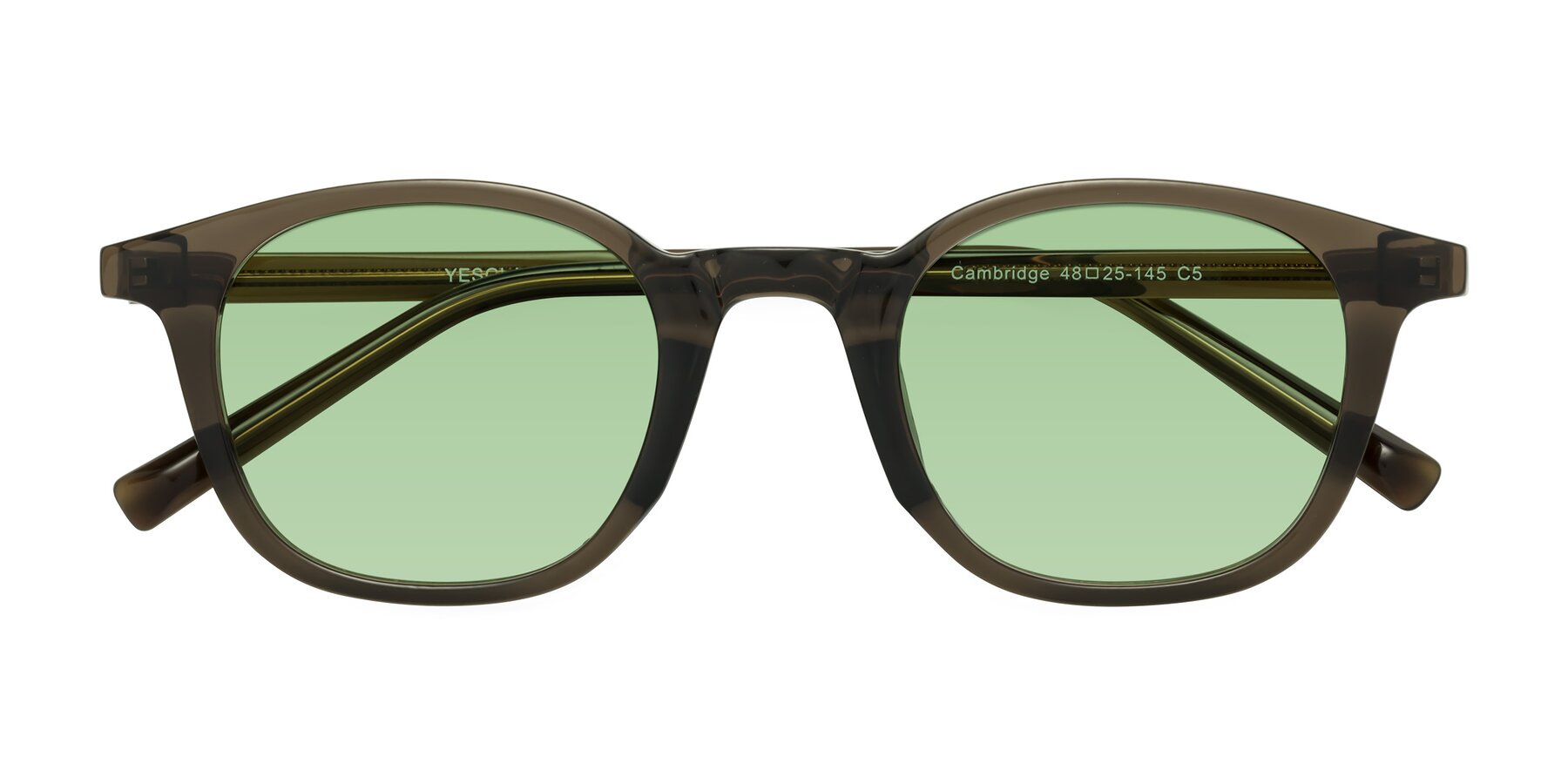 Folded Front of Cambridge in Coffee with Medium Green Tinted Lenses