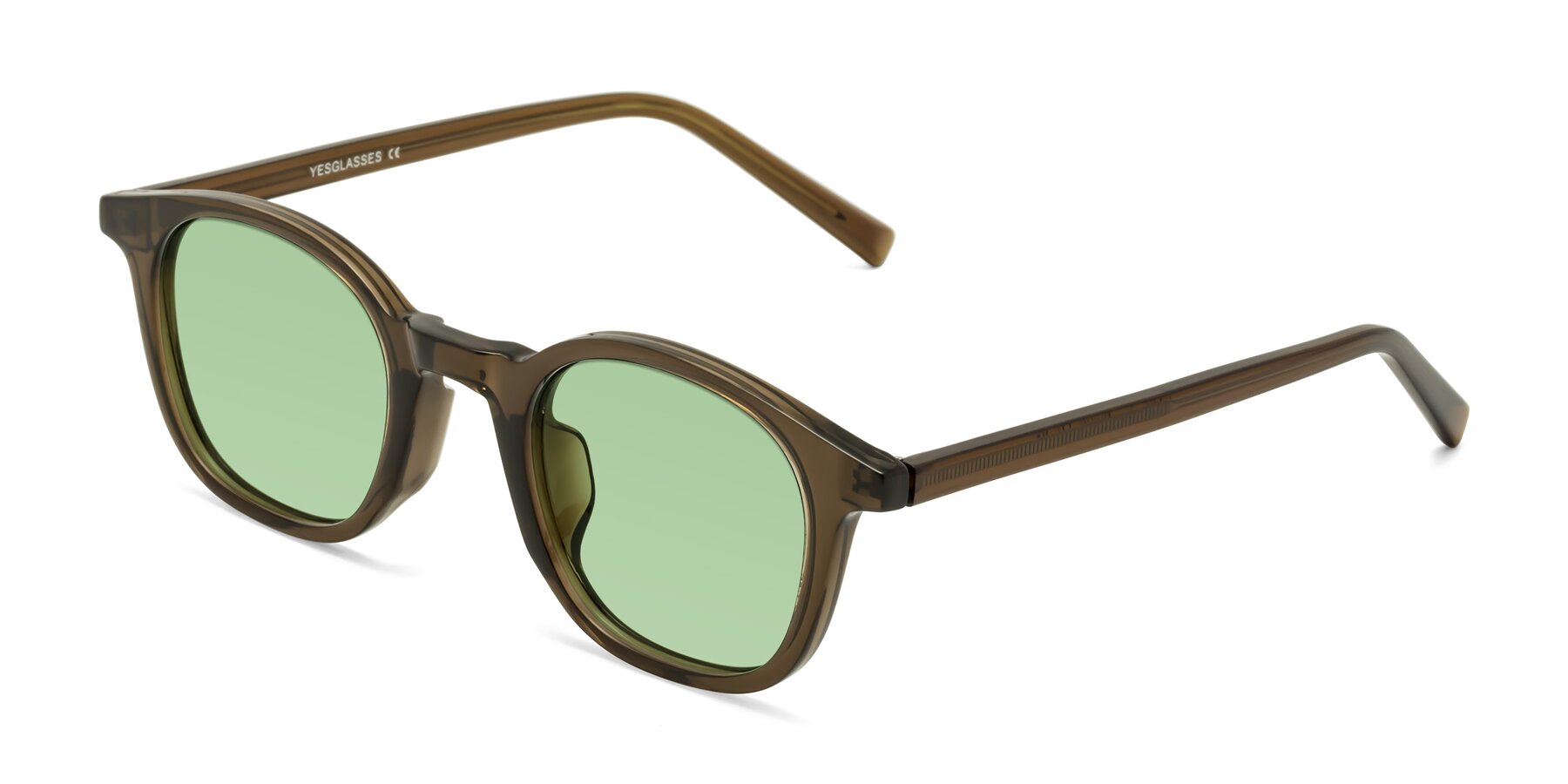 Angle of Cambridge in Coffee with Medium Green Tinted Lenses