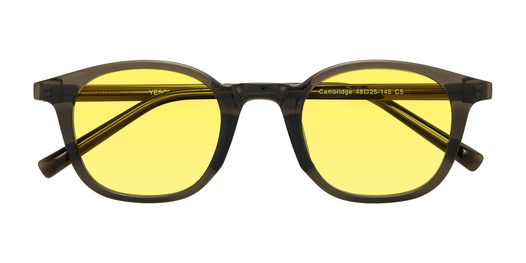 Folded Front of Cambridge in Coffee with Medium Yellow Tinted Lenses