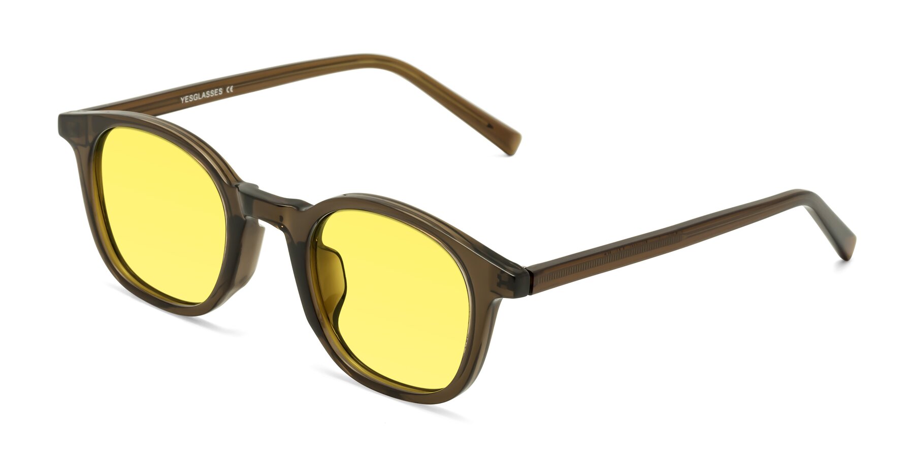 Angle of Cambridge in Coffee with Medium Yellow Tinted Lenses
