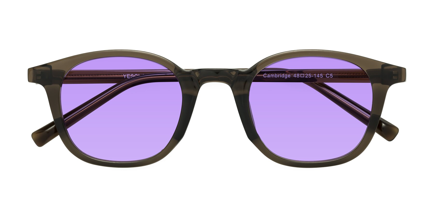 Folded Front of Cambridge in Coffee with Medium Purple Tinted Lenses