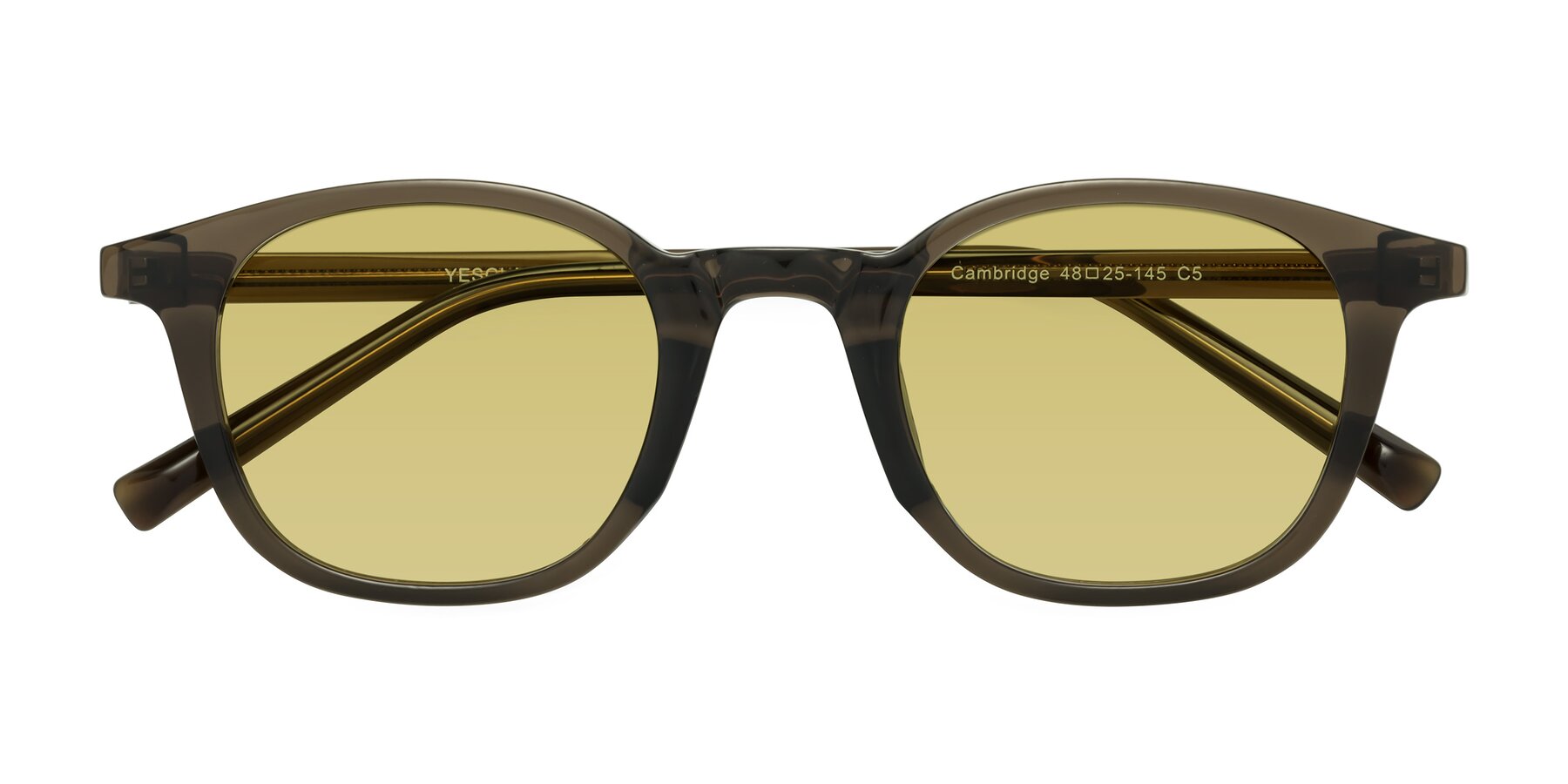 Folded Front of Cambridge in Coffee with Medium Champagne Tinted Lenses