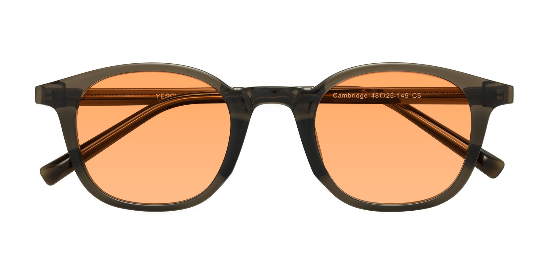 Folded Front of Cambridge in Coffee with Medium Orange Tinted Lenses
