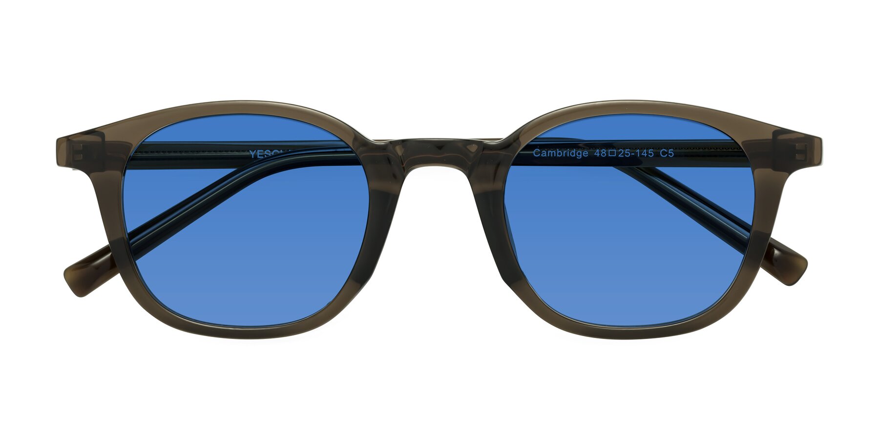 Folded Front of Cambridge in Coffee with Blue Tinted Lenses