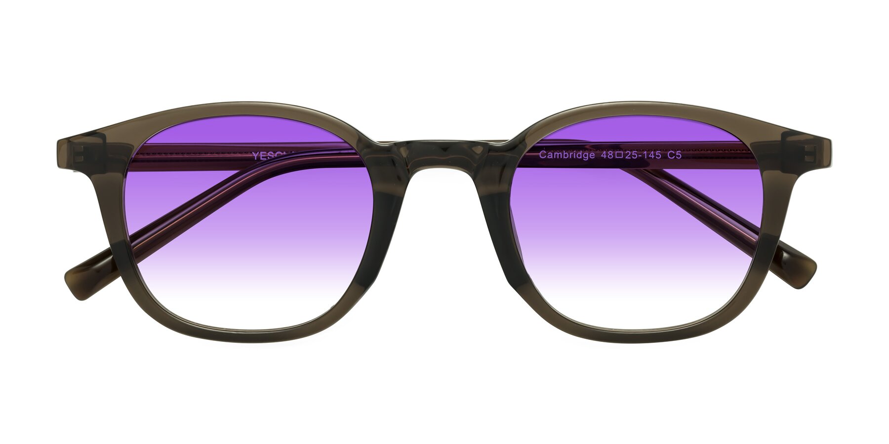 Folded Front of Cambridge in Coffee with Purple Gradient Lenses