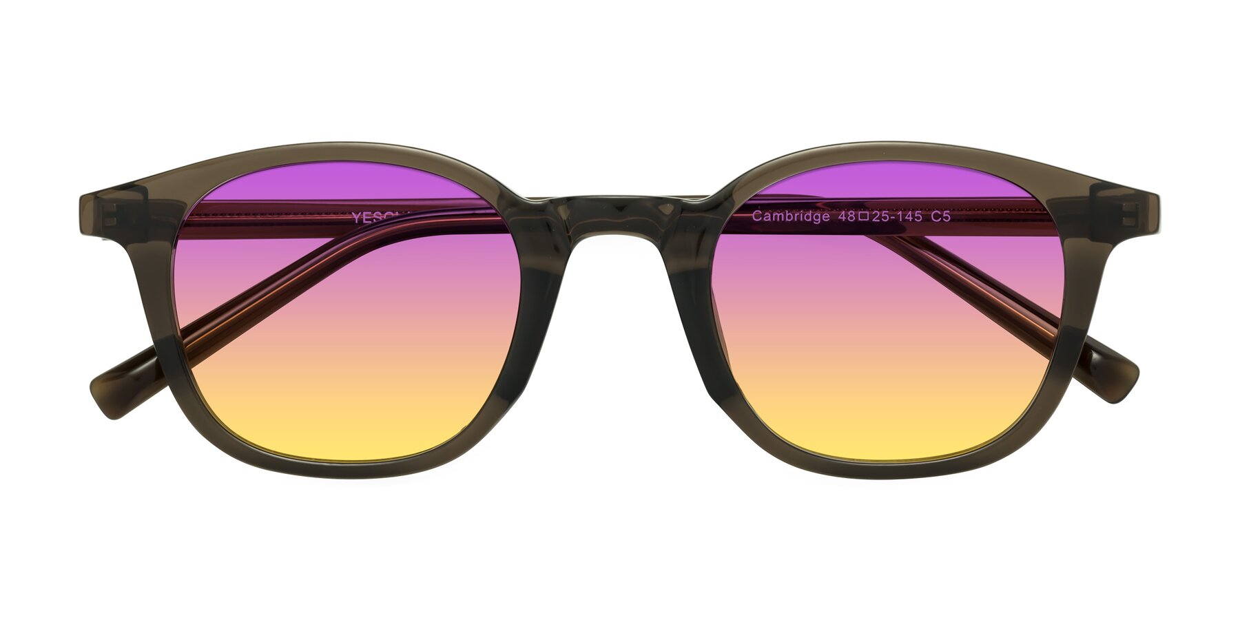 Folded Front of Cambridge in Coffee with Purple / Yellow Gradient Lenses