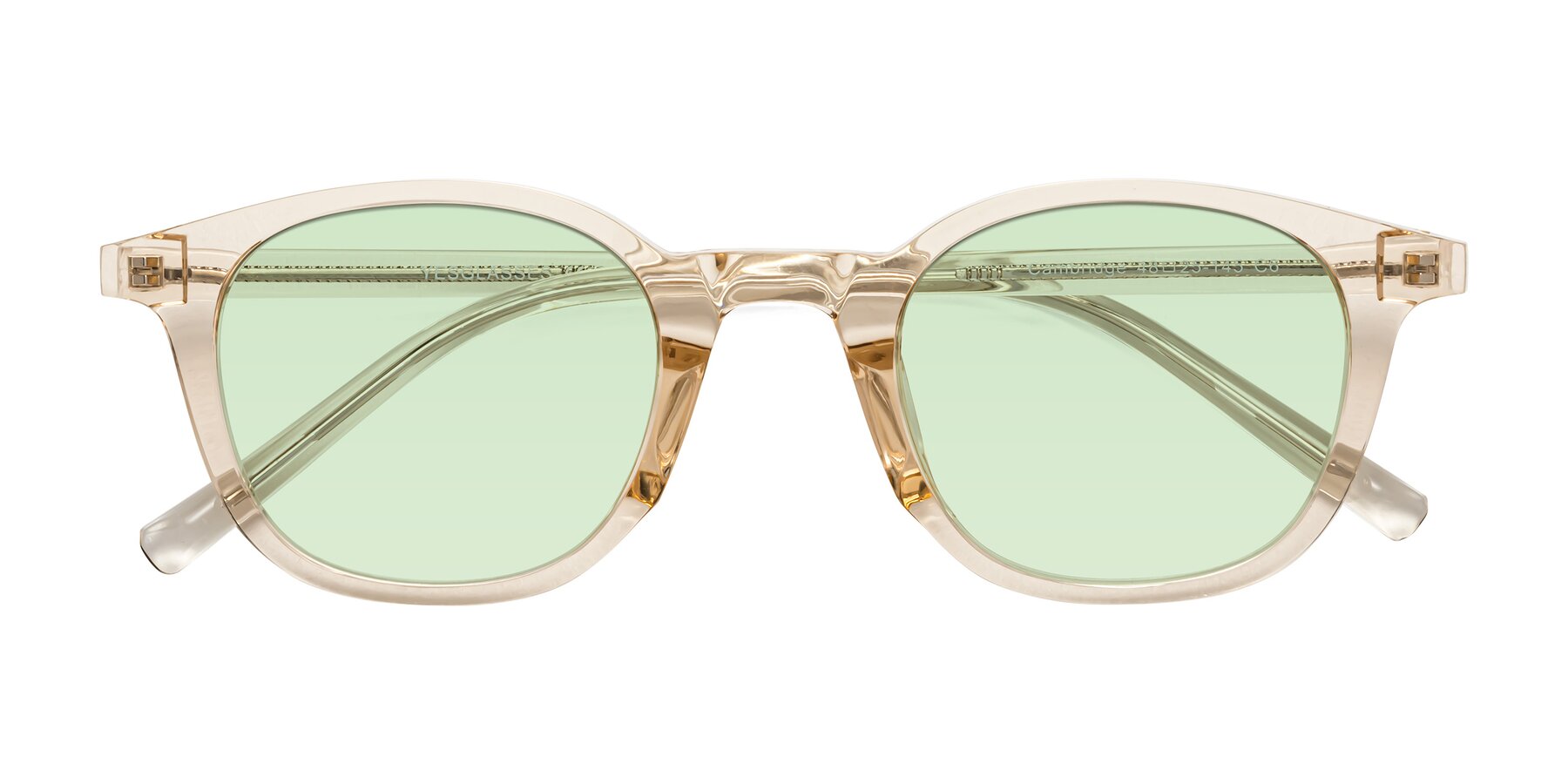 Folded Front of Cambridge in Champagne with Light Green Tinted Lenses