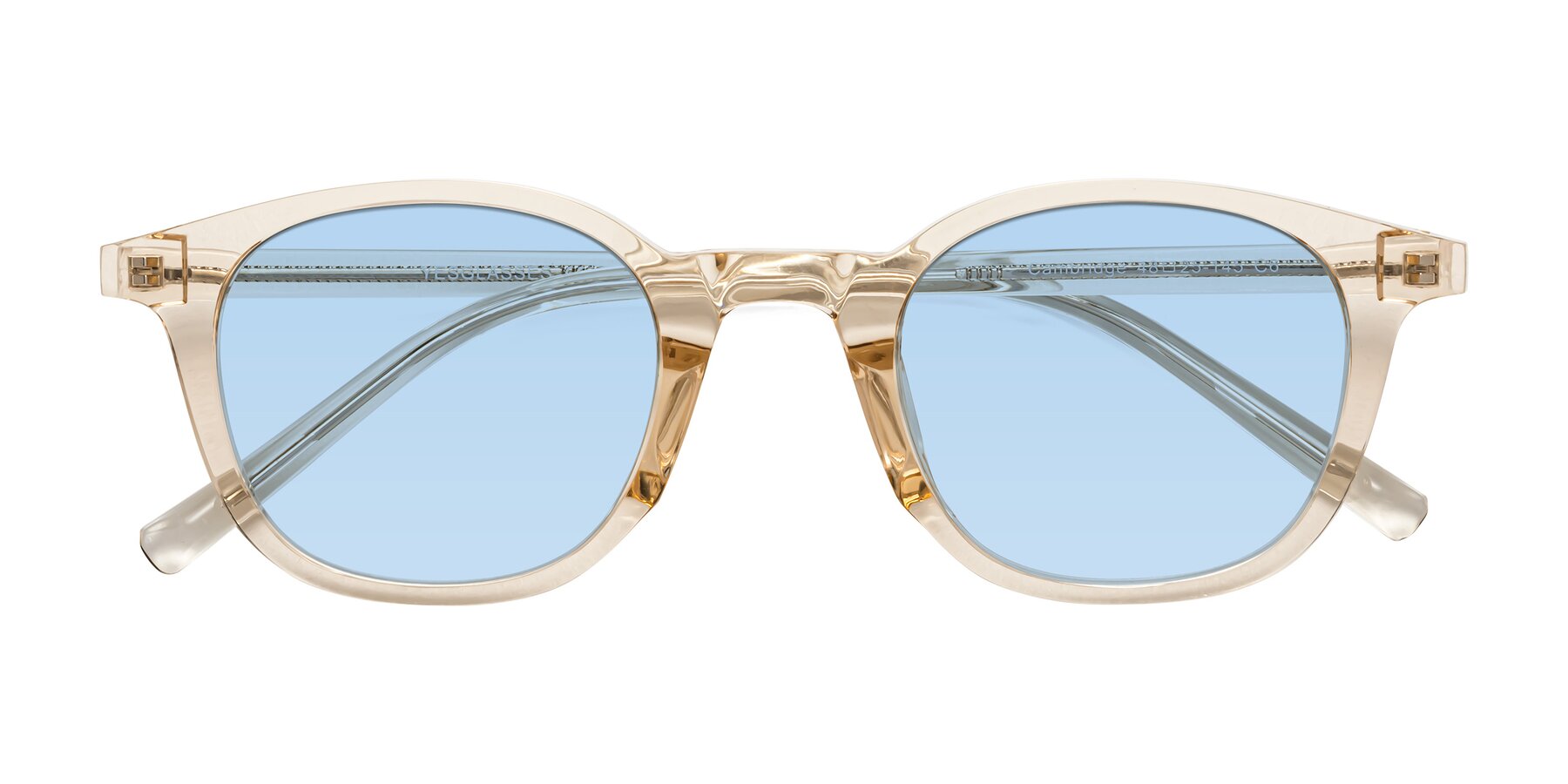 Folded Front of Cambridge in Champagne with Light Blue Tinted Lenses