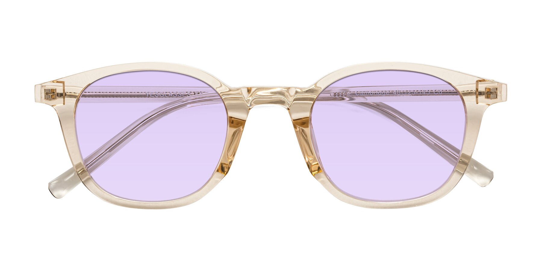 Folded Front of Cambridge in Champagne with Light Purple Tinted Lenses