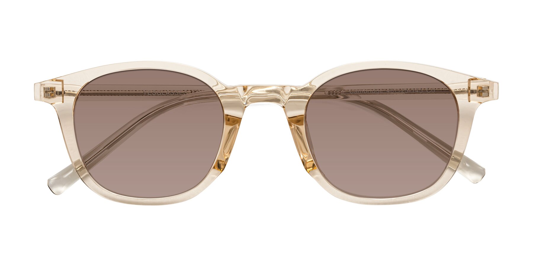Folded Front of Cambridge in Champagne with Medium Brown Tinted Lenses